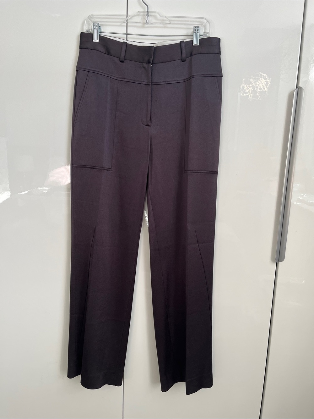 Halston Heritage Dark Grey Wide-Leg High Rise Satin Pants, Size 8